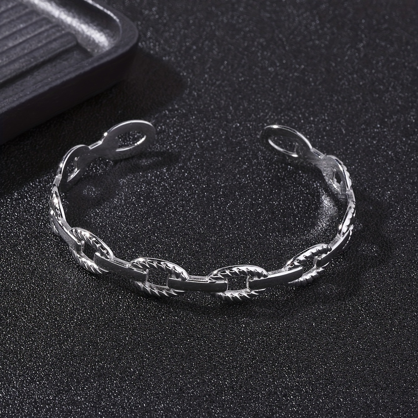 Men's Vintage Steel Chain Open Bangle