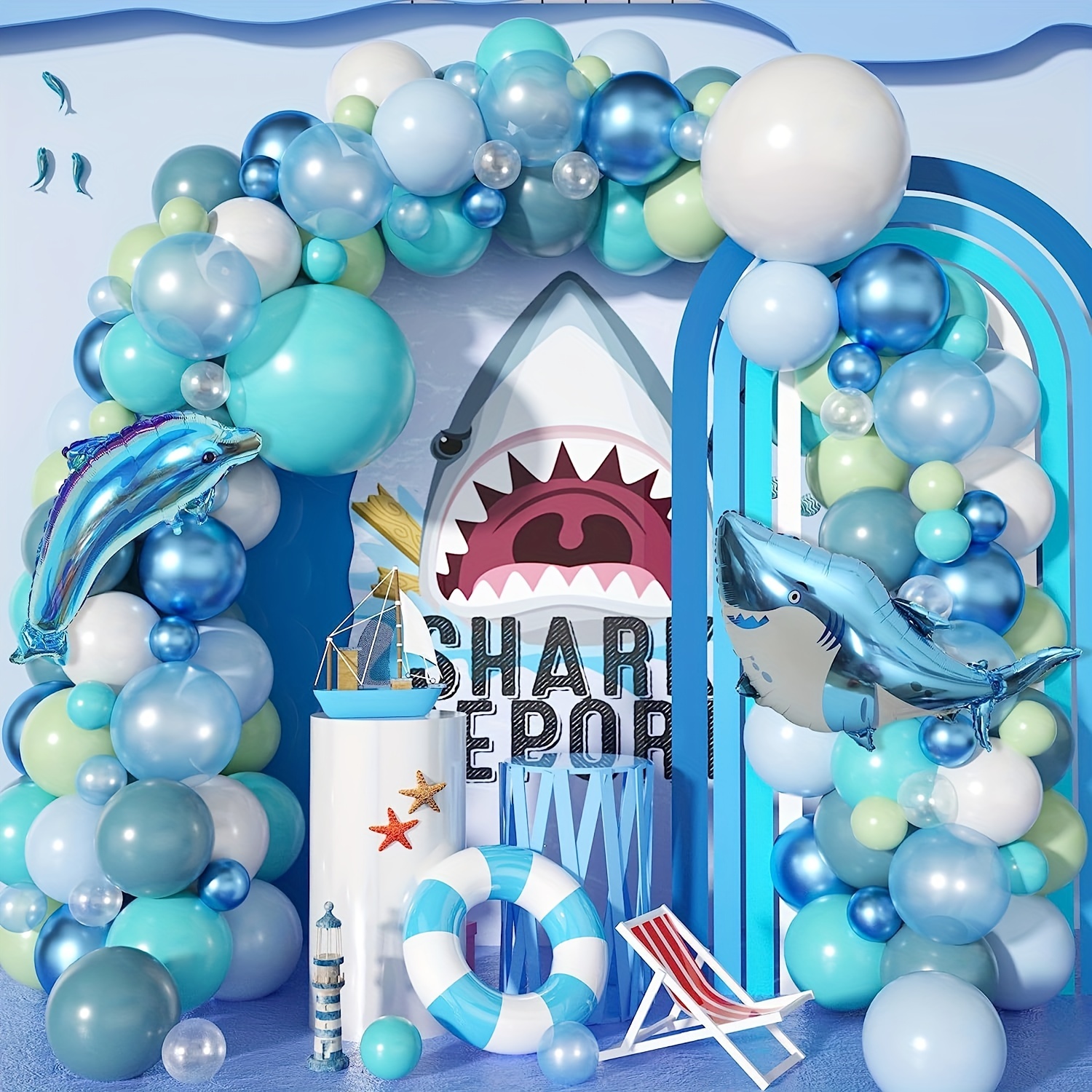 Ocean Sea Theme Balloon Garland Blue Shark Balloon Arch Kit - Temu