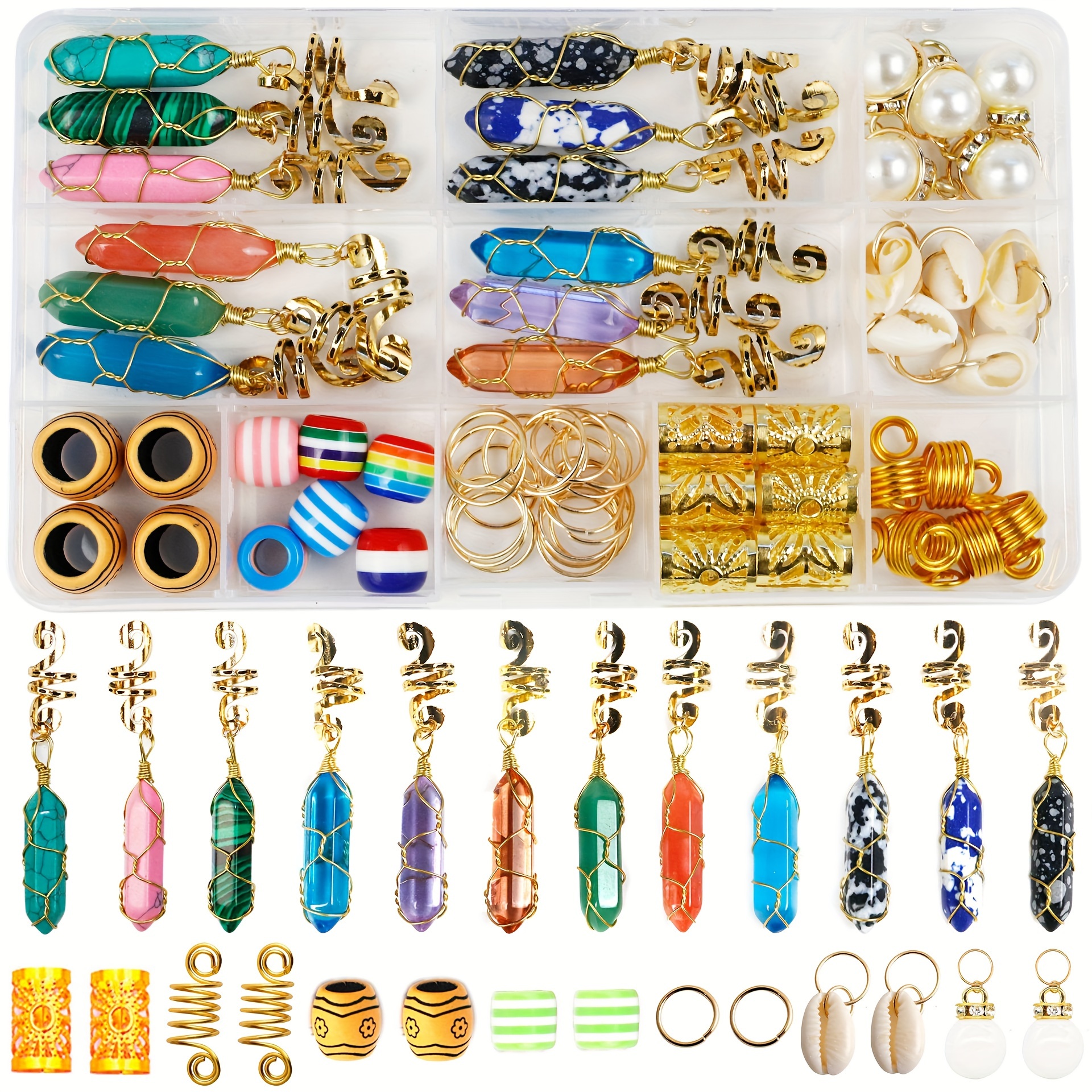 100 piezas de accesorios dorados para el cabello, joyería para trenzas,  accesorios para rastas para mujeres y niñas, puños trenzados ajustables