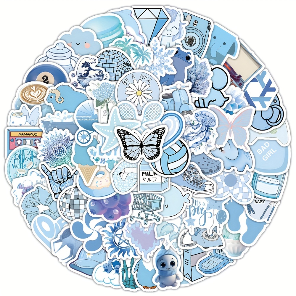 Blue Sticker Pack Cute Blue Stickers Waterproof 100% Vinyl - Temu
