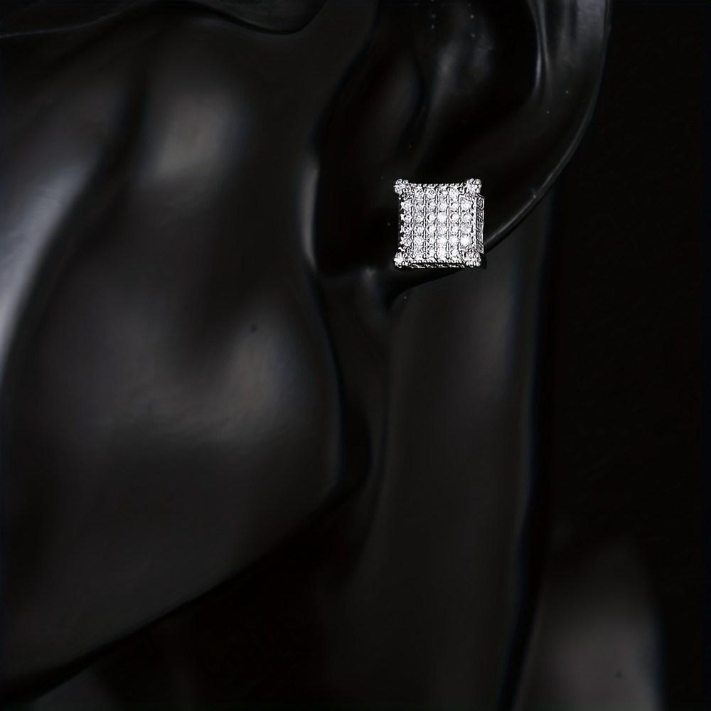 Square Cross Zircon Thread Stud Earrings for Men