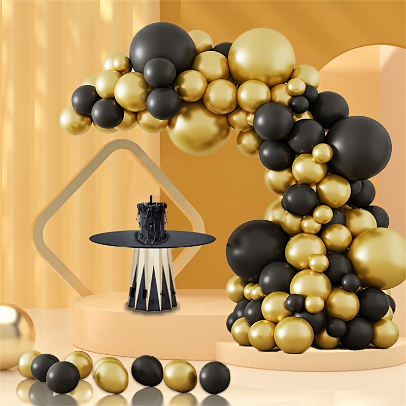 Globo de oro Arco guirnalda, globos negros, confeti, Año Nuevo