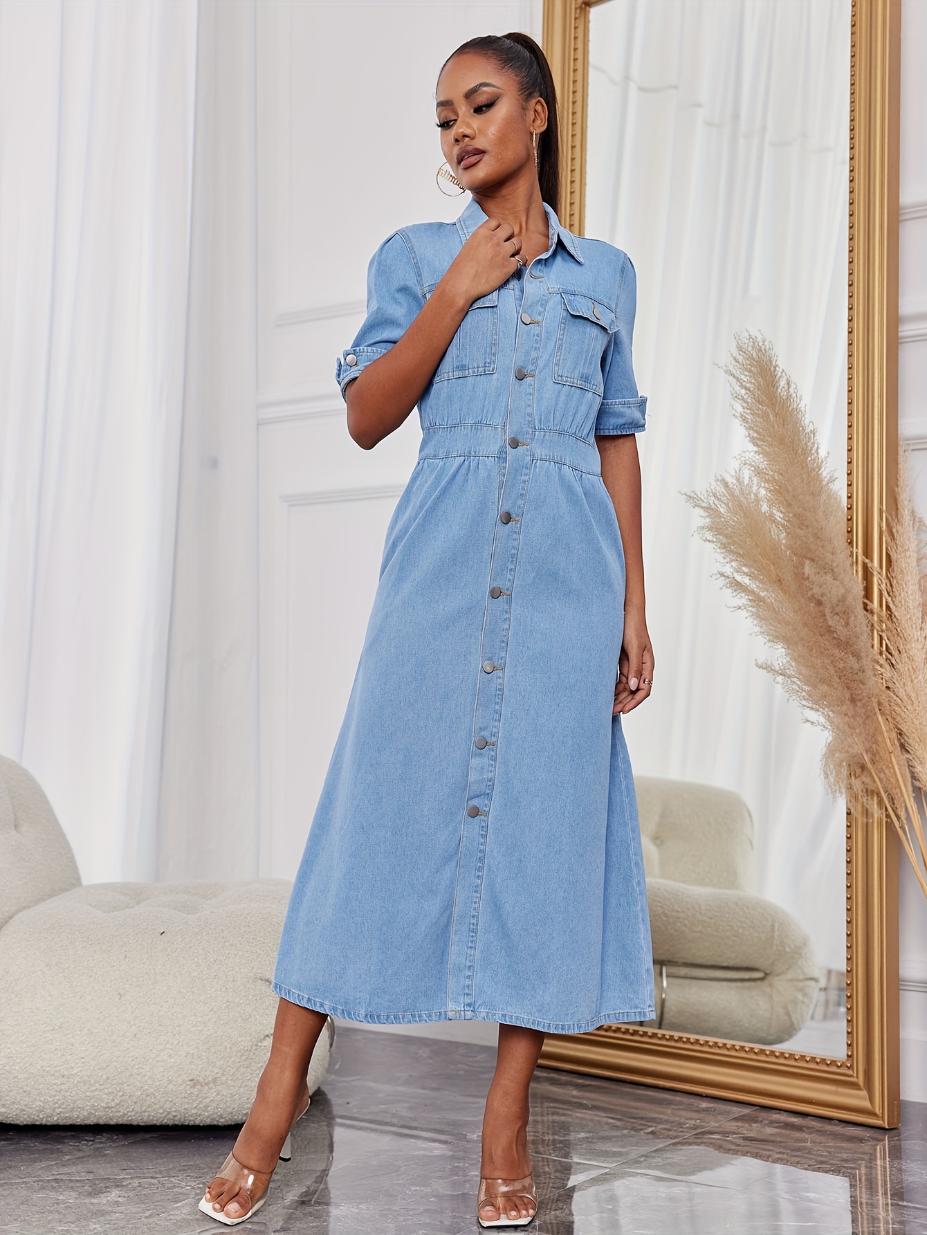 short sleeve denim dresses 1930s/40s deadstock Florentine pink silk bias cut dress with puff slee   Page of Air
