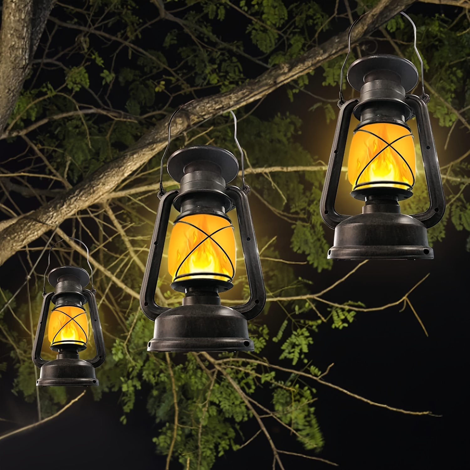 Solar Lantern Outdoor, Flickering Flame LED Vintage Hanging Lantern Outdoor,  Solar Powered, Auto On/Off Waterproof Lights for Garden, Patio, Yard 