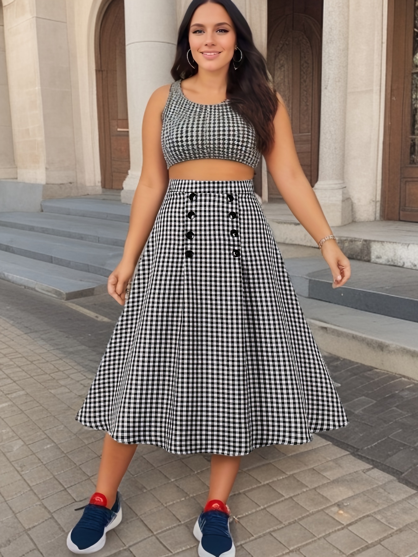 Black gingham hotsell skirt outfit