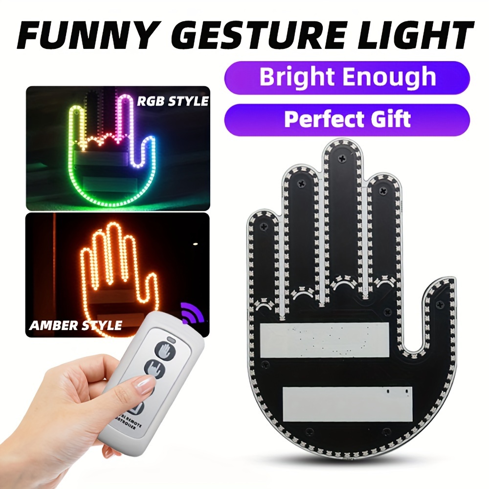 1x RGB LED Middle Finger Hand Finger Gesture Light w/Remote Car Signs Light  Gift