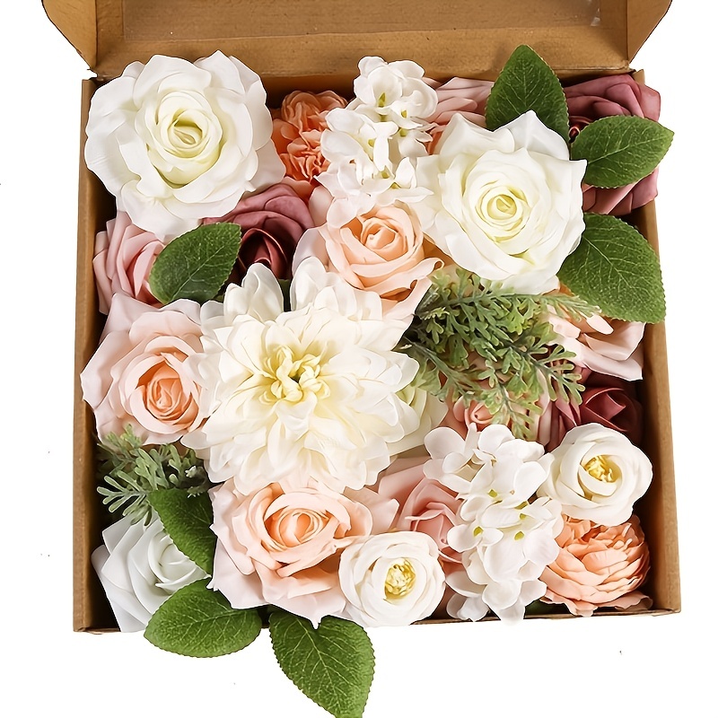 Diy Artificial Flowers Combo Box Set,Mixed Silk Faux Flowers With Bulk  Stems Leaves And Floral Bouquet Accessories For DIY Home Decoration Wedding