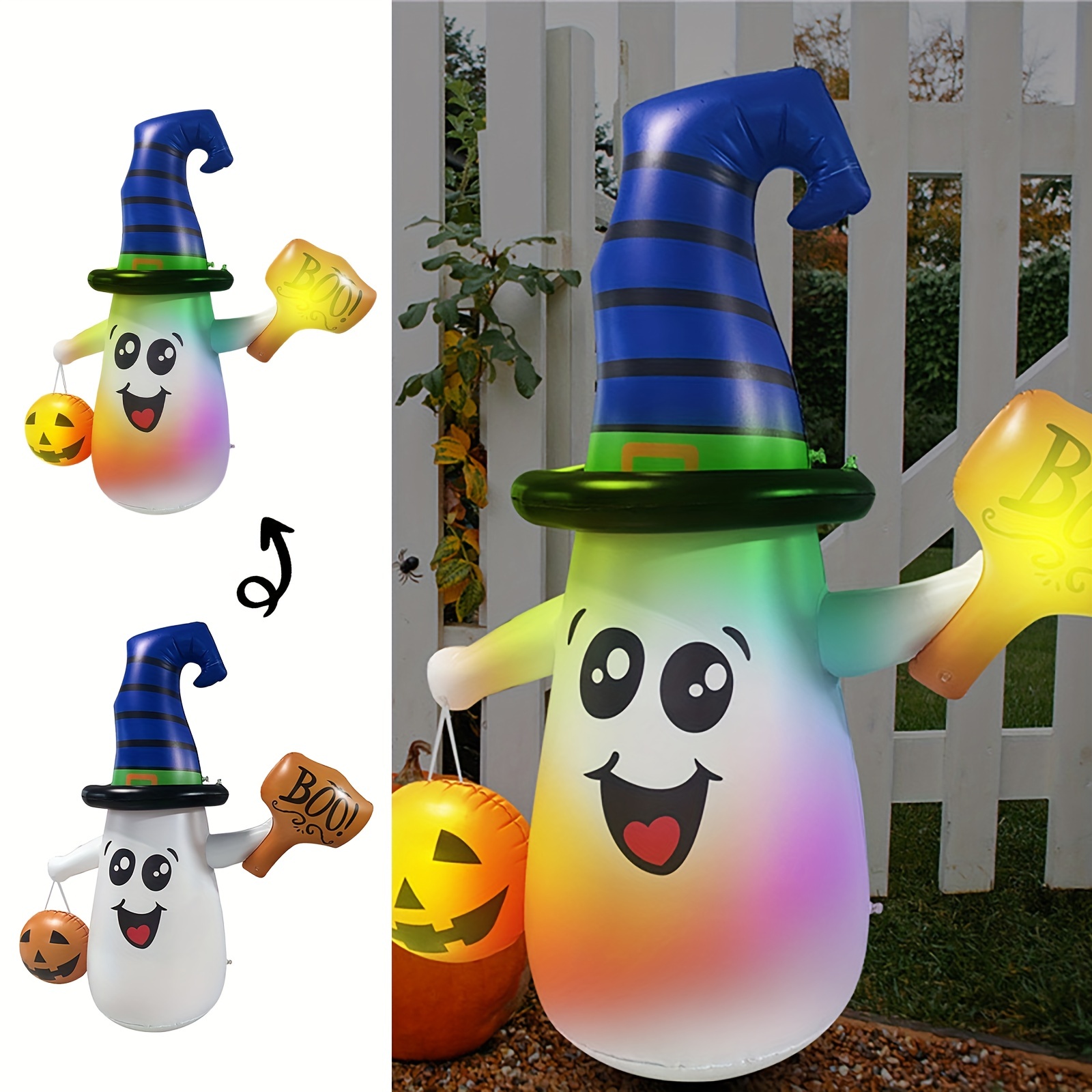 inflatable halloween cute ghost with pumpkin blow up inflatable halloween outdoor yard decoration for indoor outdoor yard party halloween decor light details 9