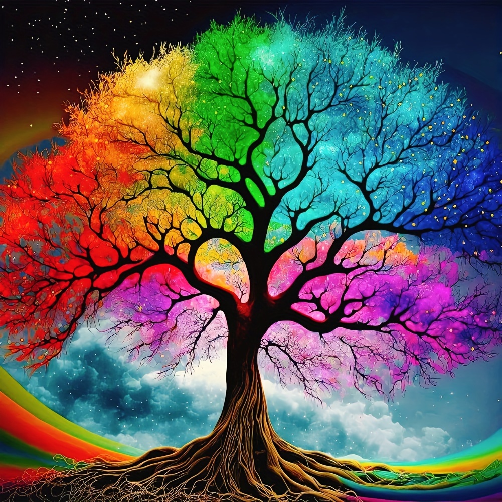 

1pc Large Size 40x40cm/15.7x15.7inch Without Frame Diy 5d Diamond Painting Colorful Tree Of Life, Full Rhinestone Painting, Artificial Diamond Art Embroidery Kits, Handmade Home Room Office Wall Decor