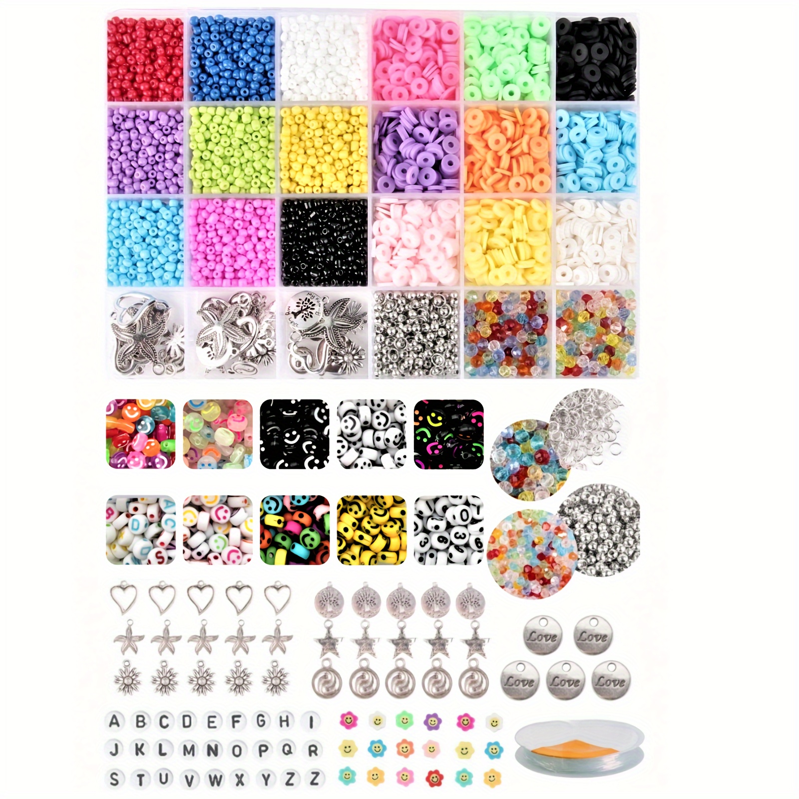 1140 Pcs Polymer Clay Bead Kit, Flower Smiley Face Beads Mixed Fruit Spacer  Beads,Charms For Bracelet Jewelry Making