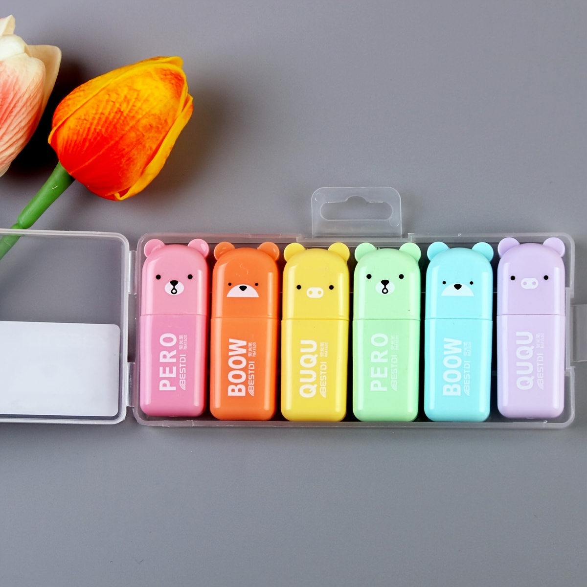 6pcs/set Tiny Markers With Fluorescent Colors & Cute Kawaii Design -  Perfect For Highlighting!