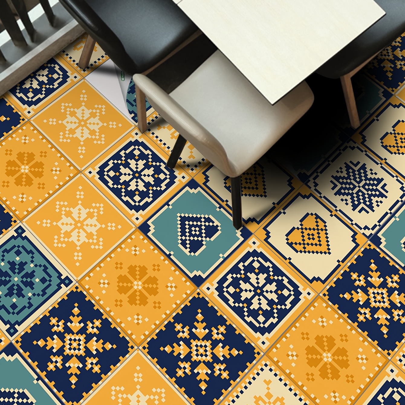 Moroccan Pattern, Twill Non-slip Kitchen Bathroom Floor Stickers