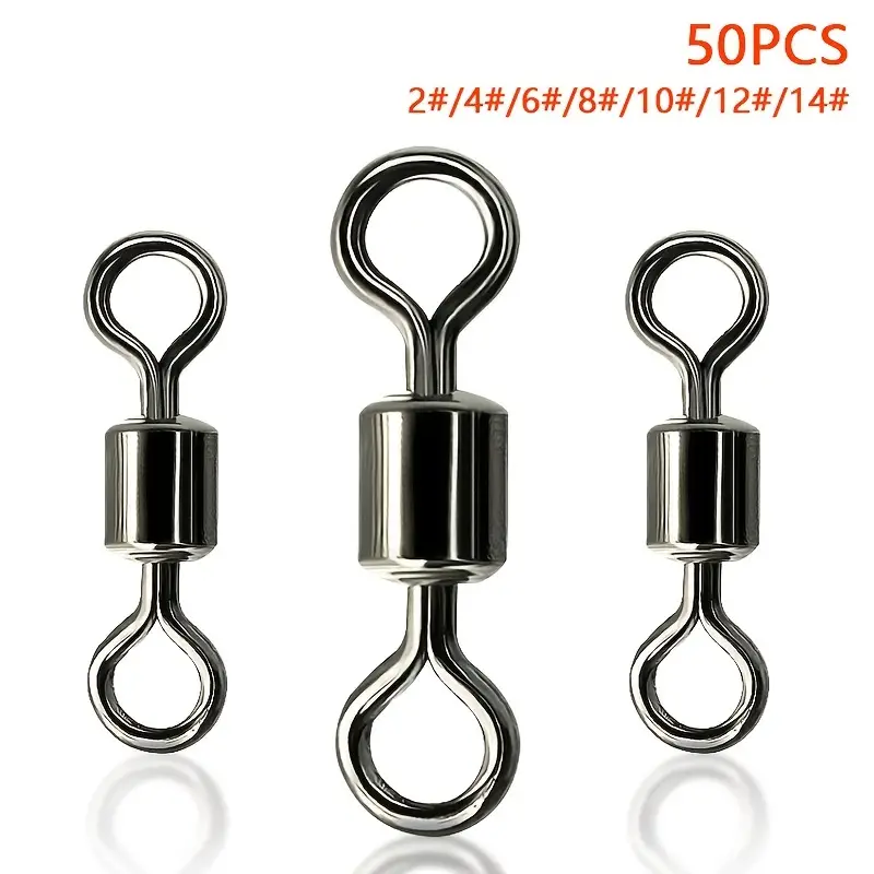 50pcs High Strength Quick Swivels for Saltwater and Freshwater Fishing -  Stainless Steel Black Nickel Fishing Line Connector - Ideal for Carp Fishing
