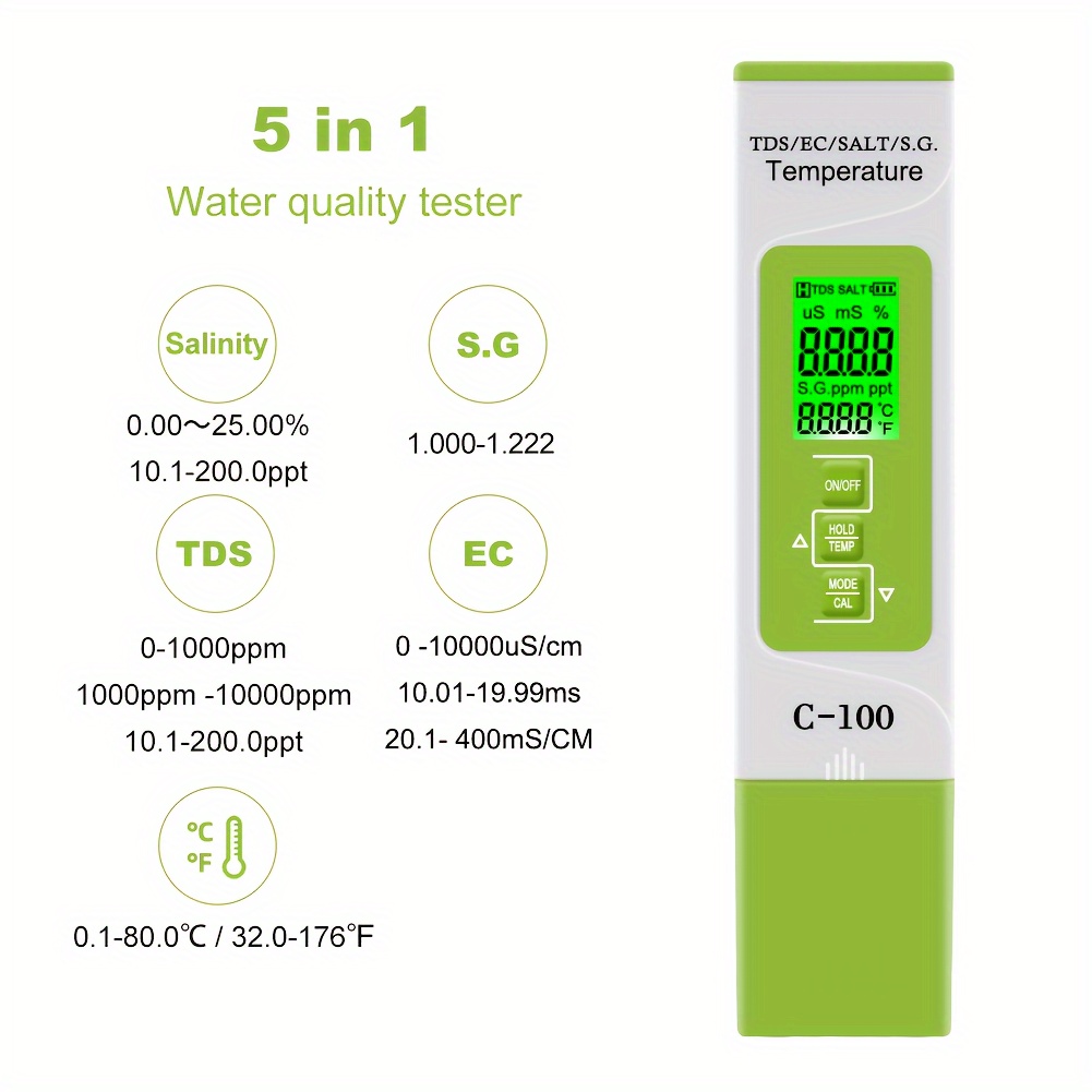 ShiSyan Y-LKUN Medidor de Calidad del Agua Pluma Conductividad Impermeable  Medidor de Dureza del Agua TDS Agua TDS Prueba de Calidad del Agua Pluma