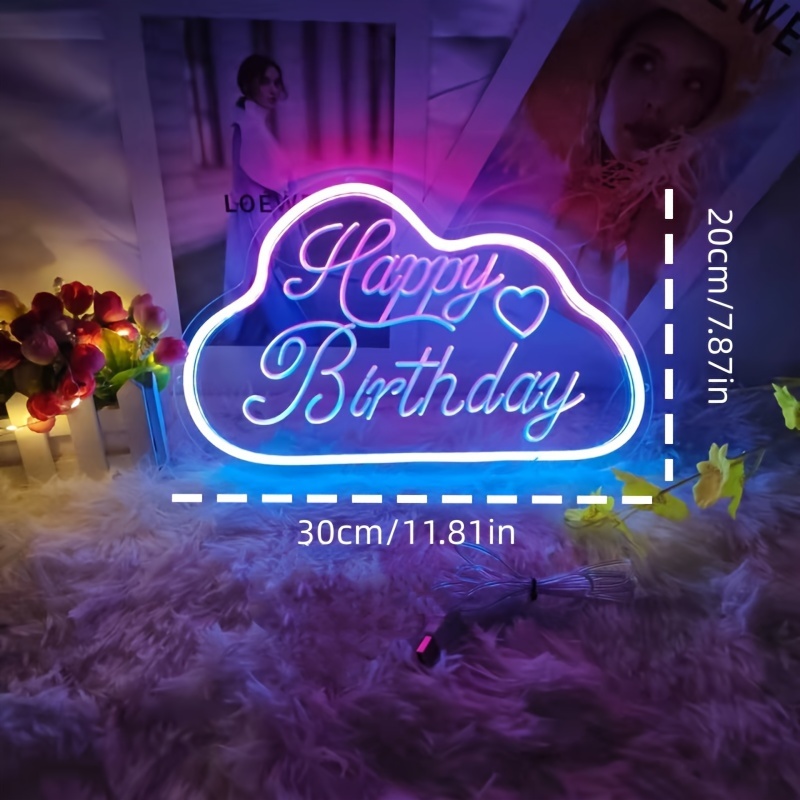 1pc Joyeux Anniversaire LED Néon Lumière, Forme De Gâteau D