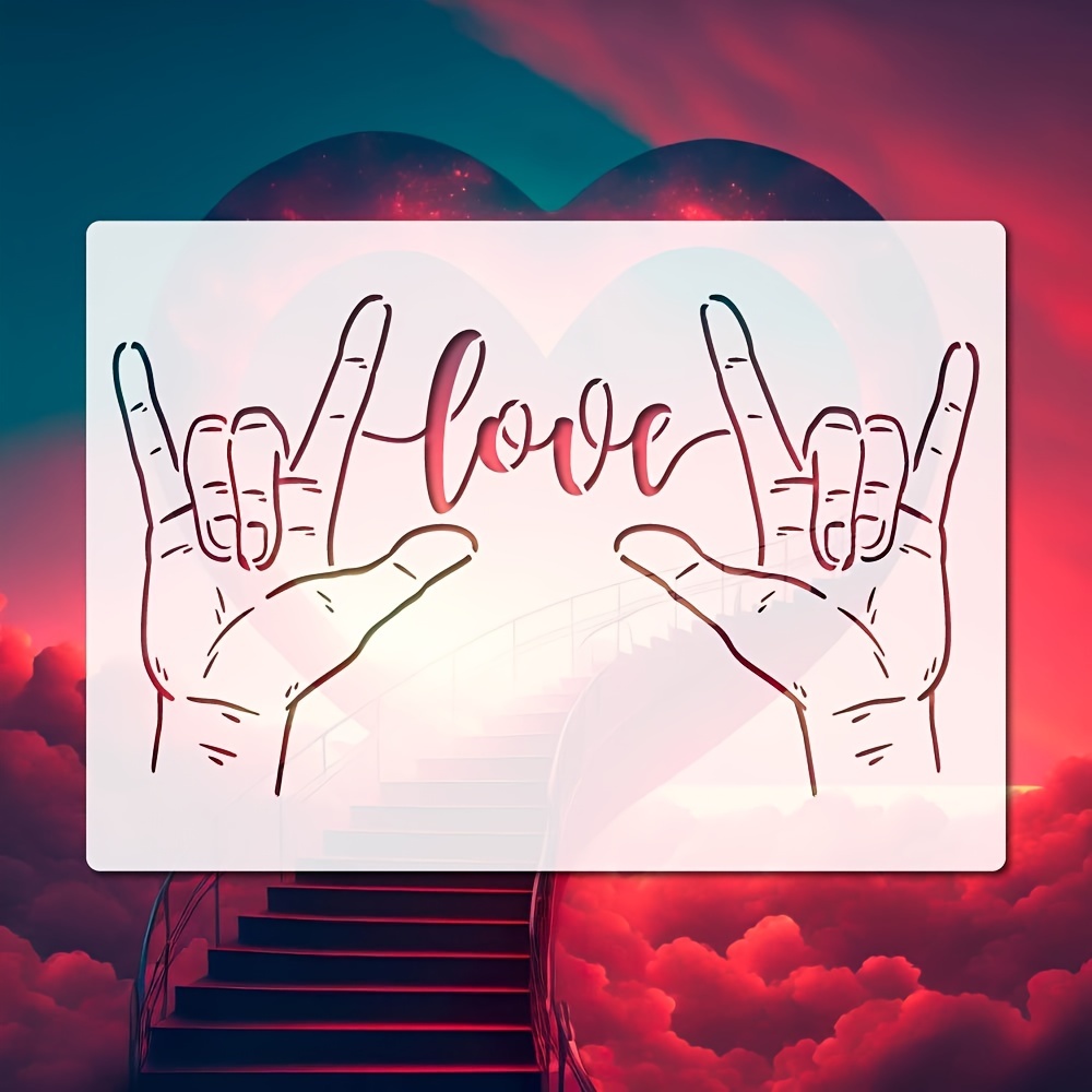 Love Script Heart Stencil, Love Heart Stencil