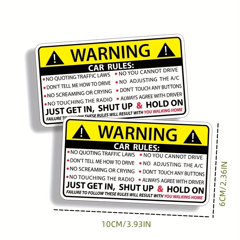 WARNING car sticker, VEHICLE RULES - Warning - Sticker