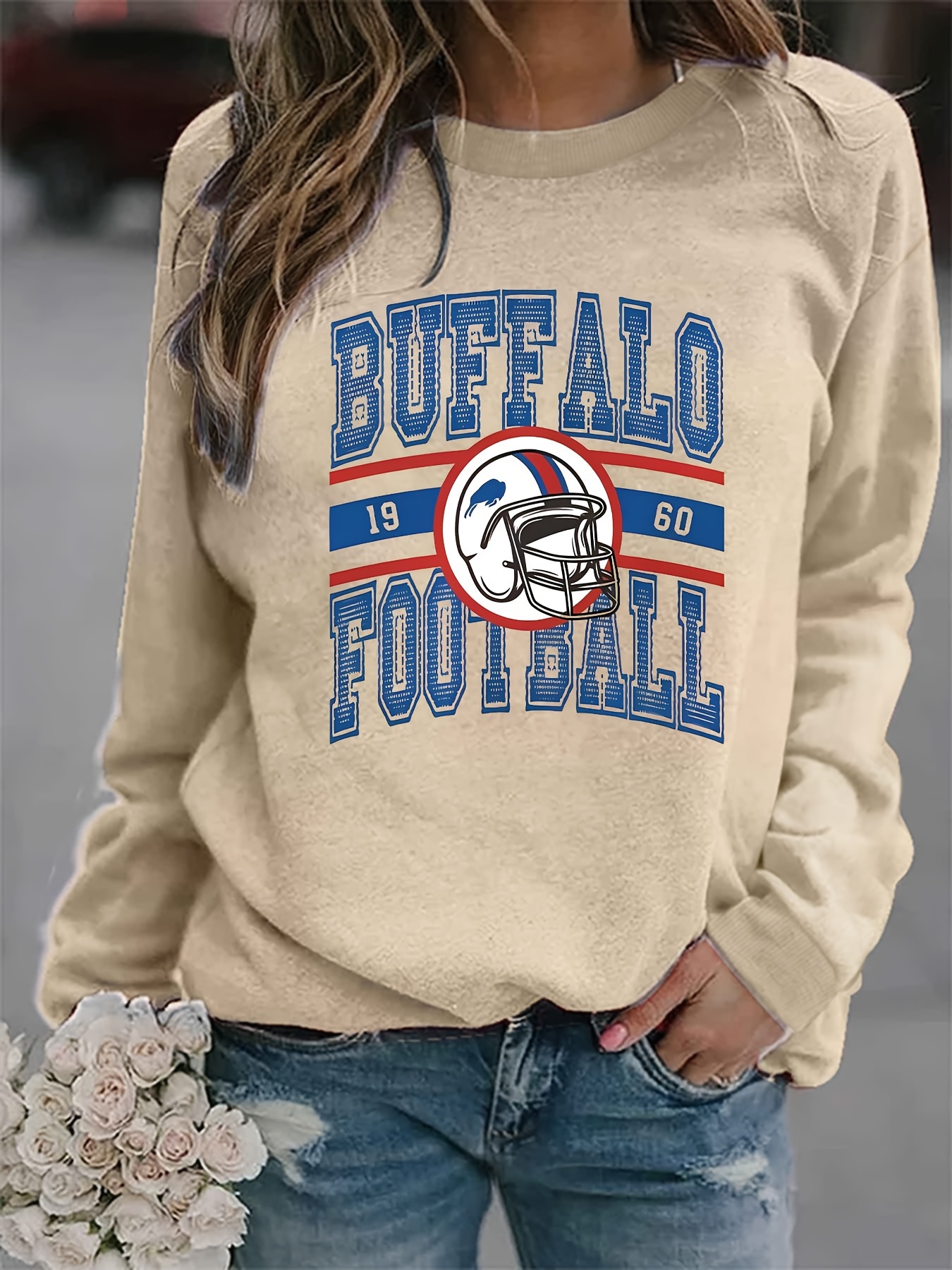 Buffalo Bills Print T-shirt, Casual Crew Neck Long Sleeve Top, Women's  Clothing - Temu Australia