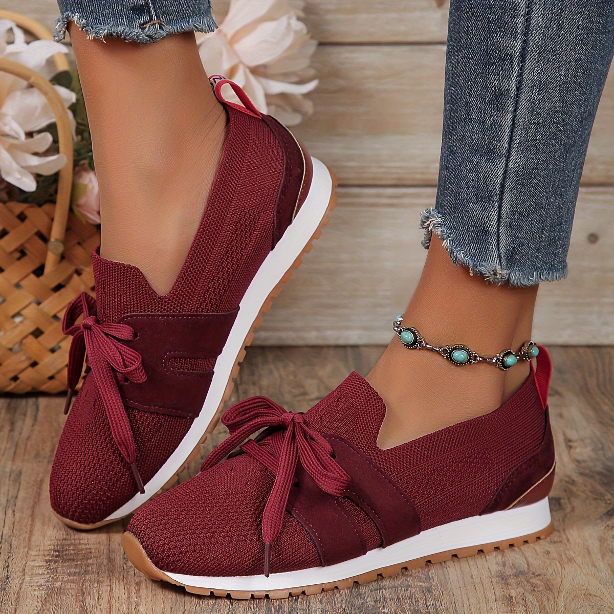 Solid Color Casual Sneakers Women s Lace Soft Sole Platform - Temu ...