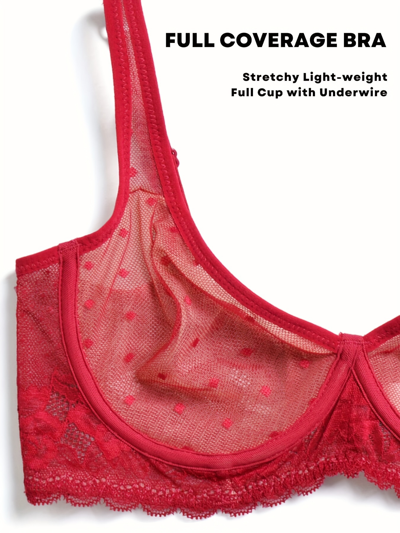 Pushlus Mesh See Through Unlined Sheer Bra Full Coverage Lace Bralette for  Women Red, 34B : : Clothing, Shoes & Accessories