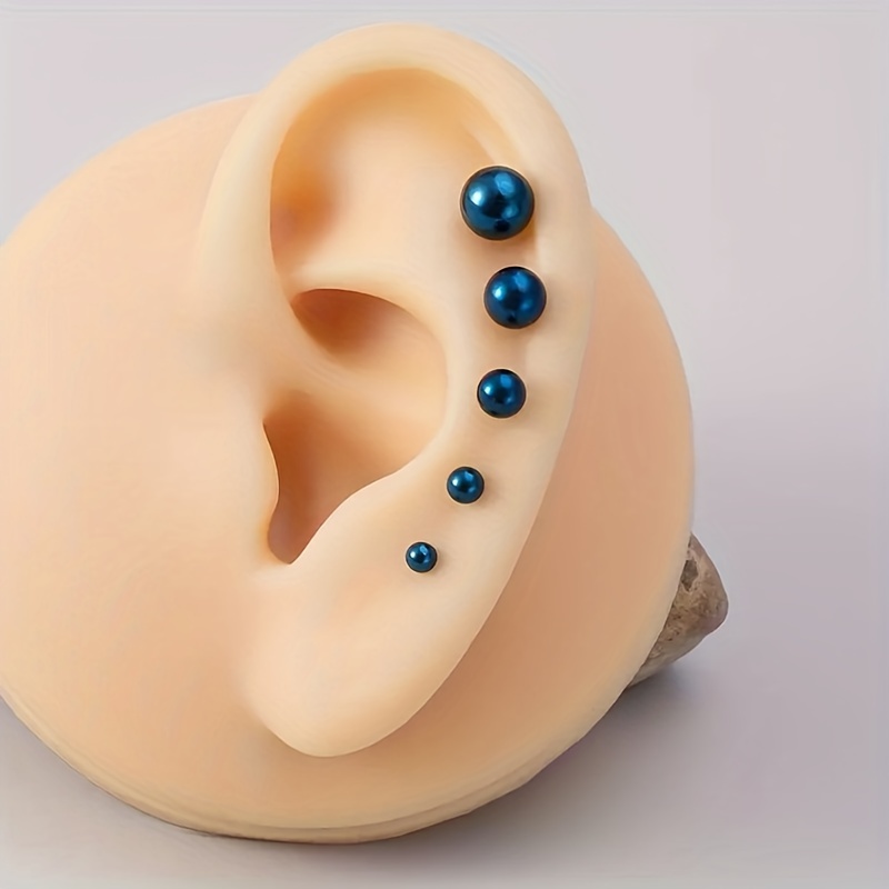 5pcs Stainless Steel Balls Ear Stud Earrings, Barbell Shaped