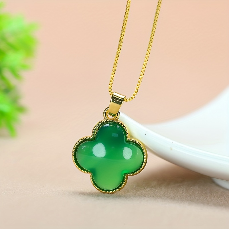 Green Opal Four Leaf Clover Pendant Necklace Personality St. Patrick's Day  Gift - Temu