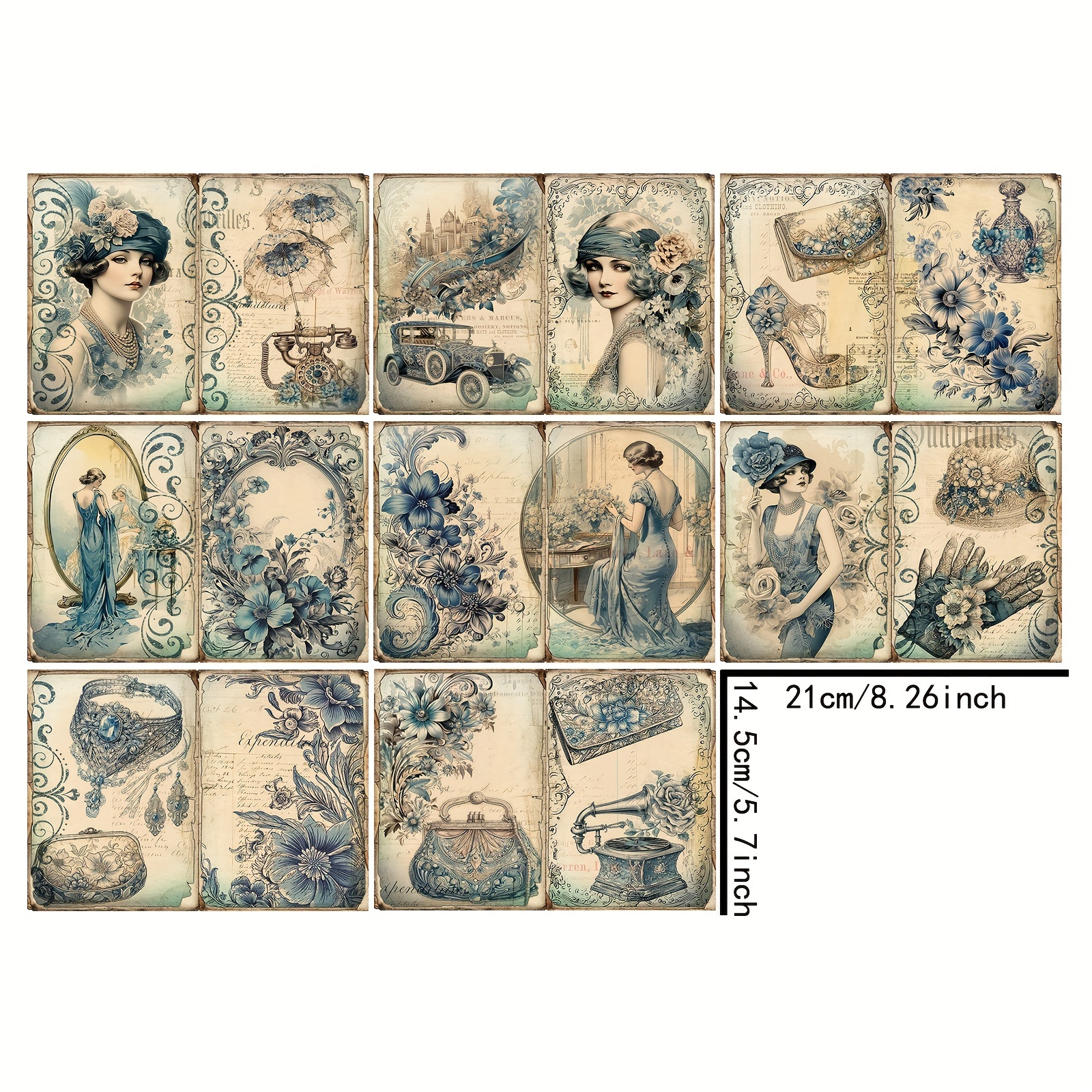 8 Images Of Ancient Women's (such As Diamond Rings, Backpacks, High Heels, Umbrellas, Hats, Etc.) Described In A Junk Journal Magazine , A5 Size, From Paper