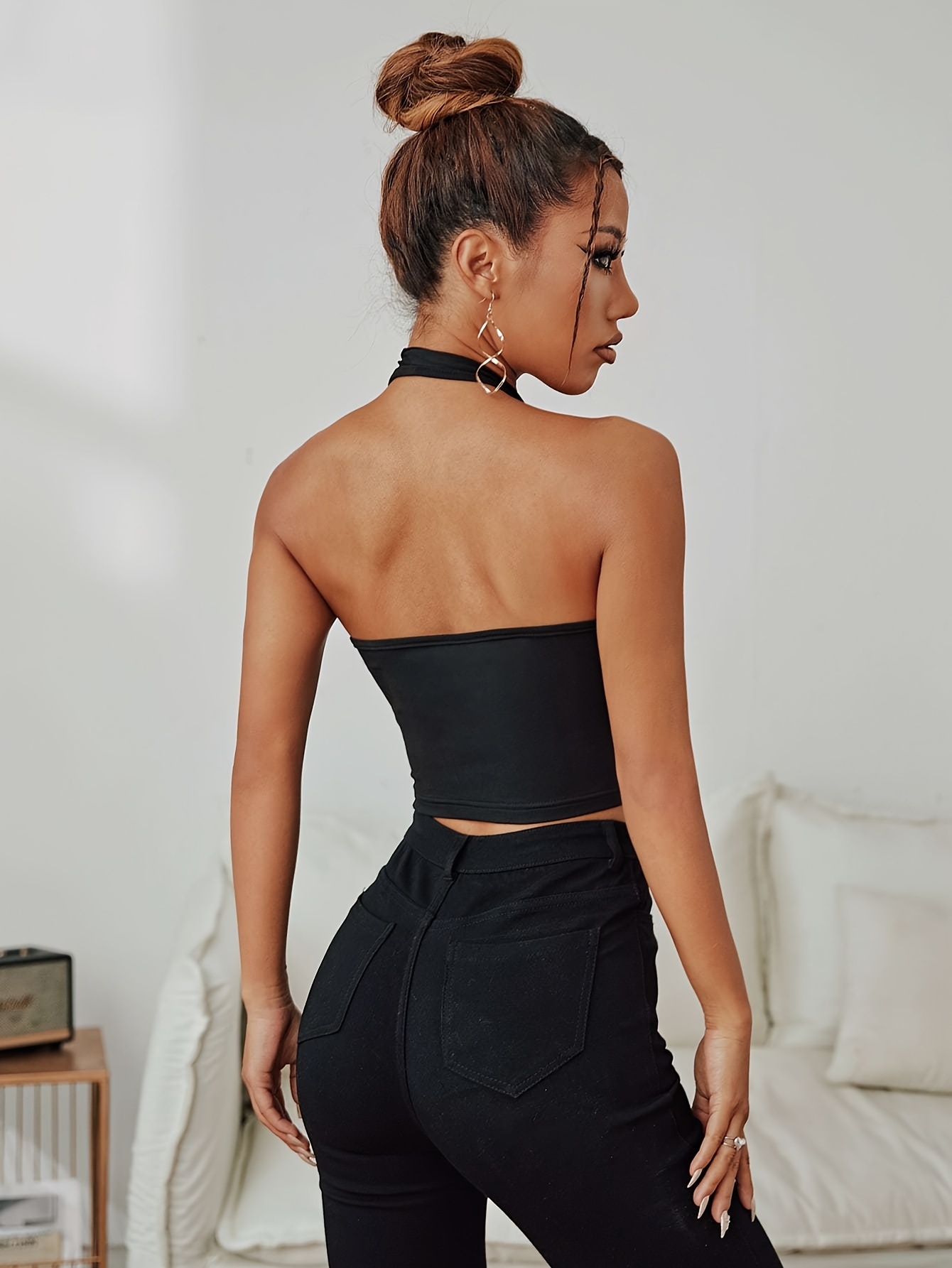 halter open back ruched top