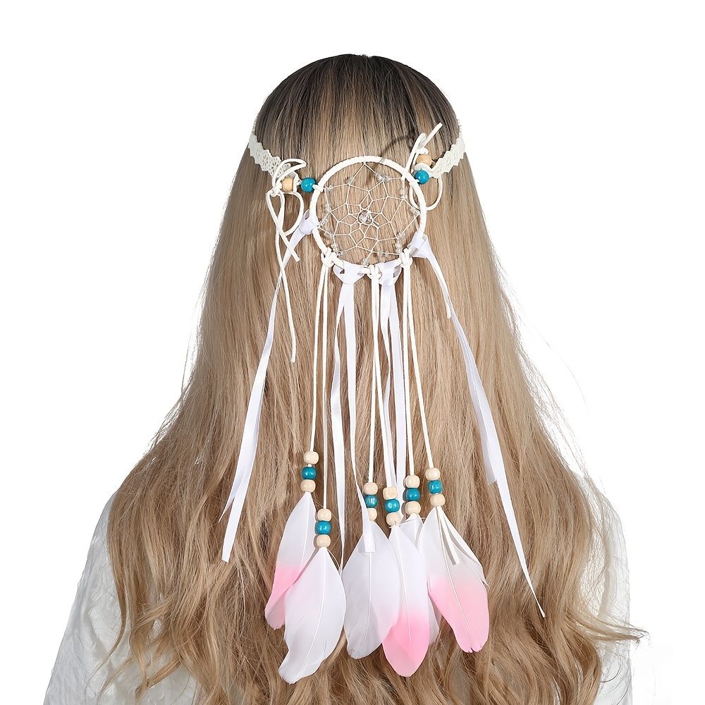 Feather Headbands Boho Peacock Headpiece Gypsy Dream Catcher Hair Band  Adjust Headdress Handmade Rope Festival Hair Accessories For Women And Girls  - Beauty & Personal Care - Temu