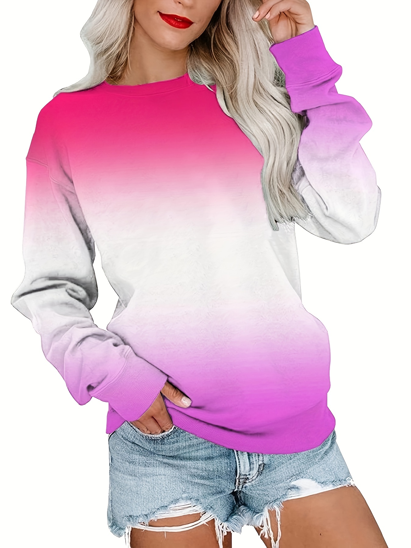 Womens Nike Sportswear Color-block Crew Sweatshirt White Pink Plus