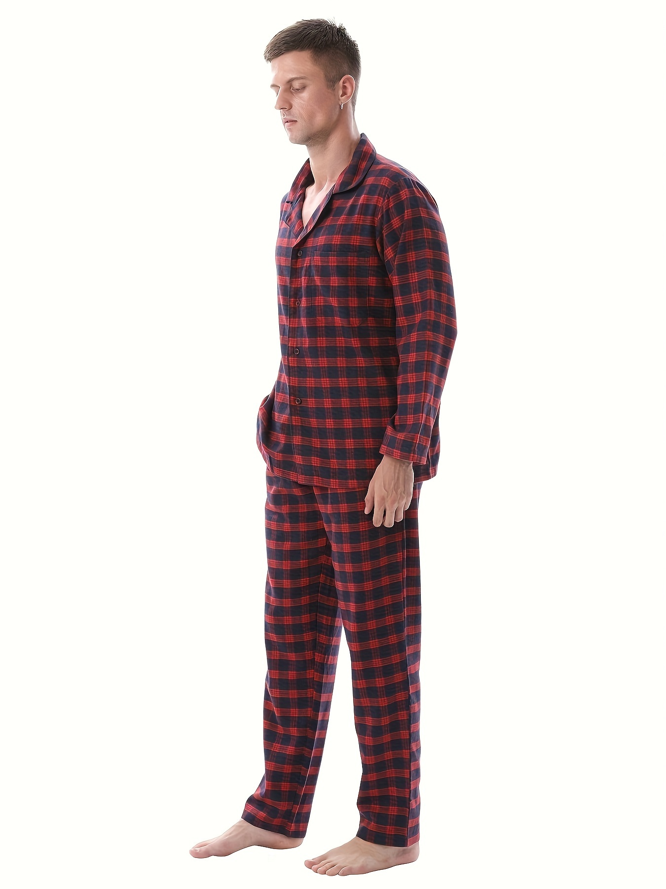 LANBAOSI Mens Pajama Sets Soft Flannel Cotton Sleepwear Long Sleeve Button  Down Plaid Shirt Pants Pjs Set Loungewear : : Clothing, Shoes 
