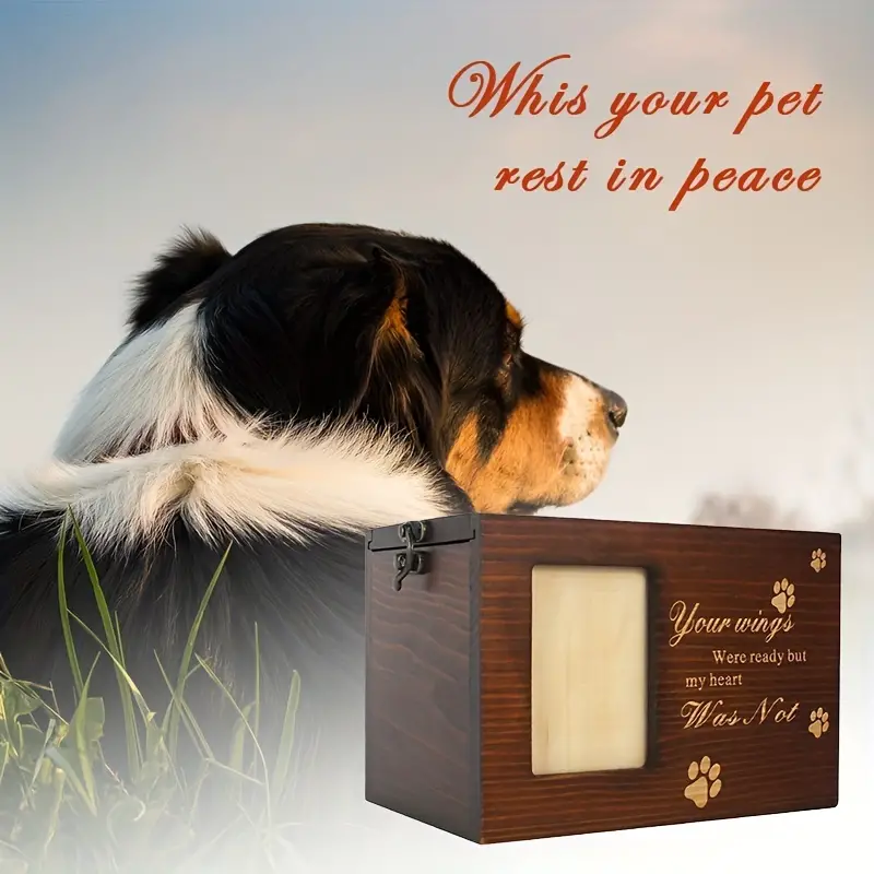 Pet Memorial Box with Photo Frame - Wooden Keepsake Storage for Cats and  Dogs - Perfect for Urns and Memories