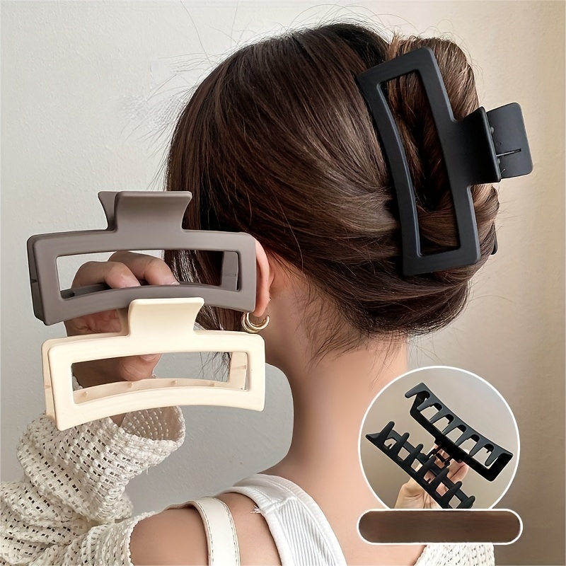 3pcs Large Frosted Square Clip, Casual Simple Fashion All-match Headwear Frosted Texture Basic Hair Accessories Earth Color Hair Card Hair Accessories For Girls Children, Ideal choice for Gifts