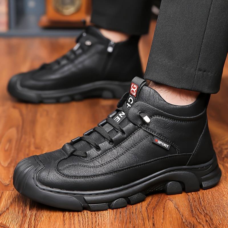 mens solid ankle boots with warm plush lining comfy non slip casual shoes for mens winter outdoor activities details 0