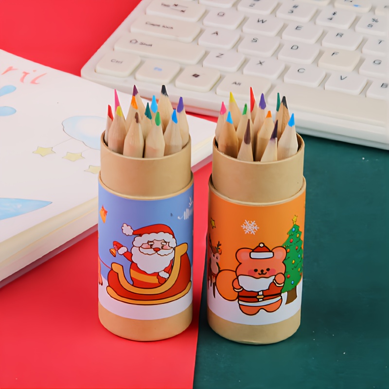 Christmas Colored Pencil Christmas 12 Colors Bucket Colored - Temu