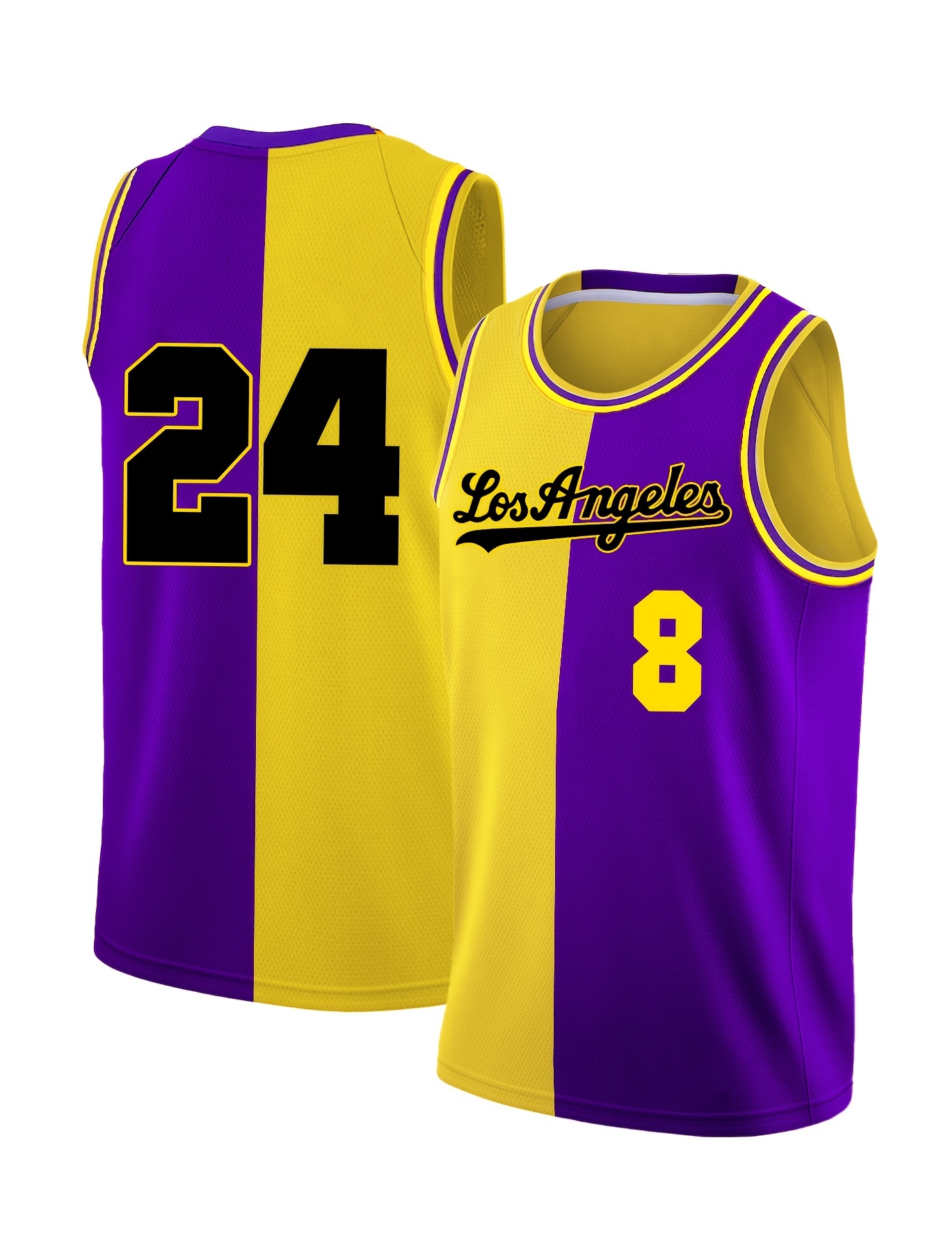 Temu Men's Los Angeles #824 Breathable Embroidery Basketball Jersey, Mens Vintage Round Neck Sleeveless Uniform Basketball Shirt for Training