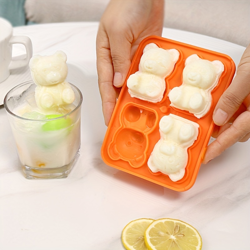 1pc 4-cavity Cute Bear Shaped Silicone Ice Cube Tray