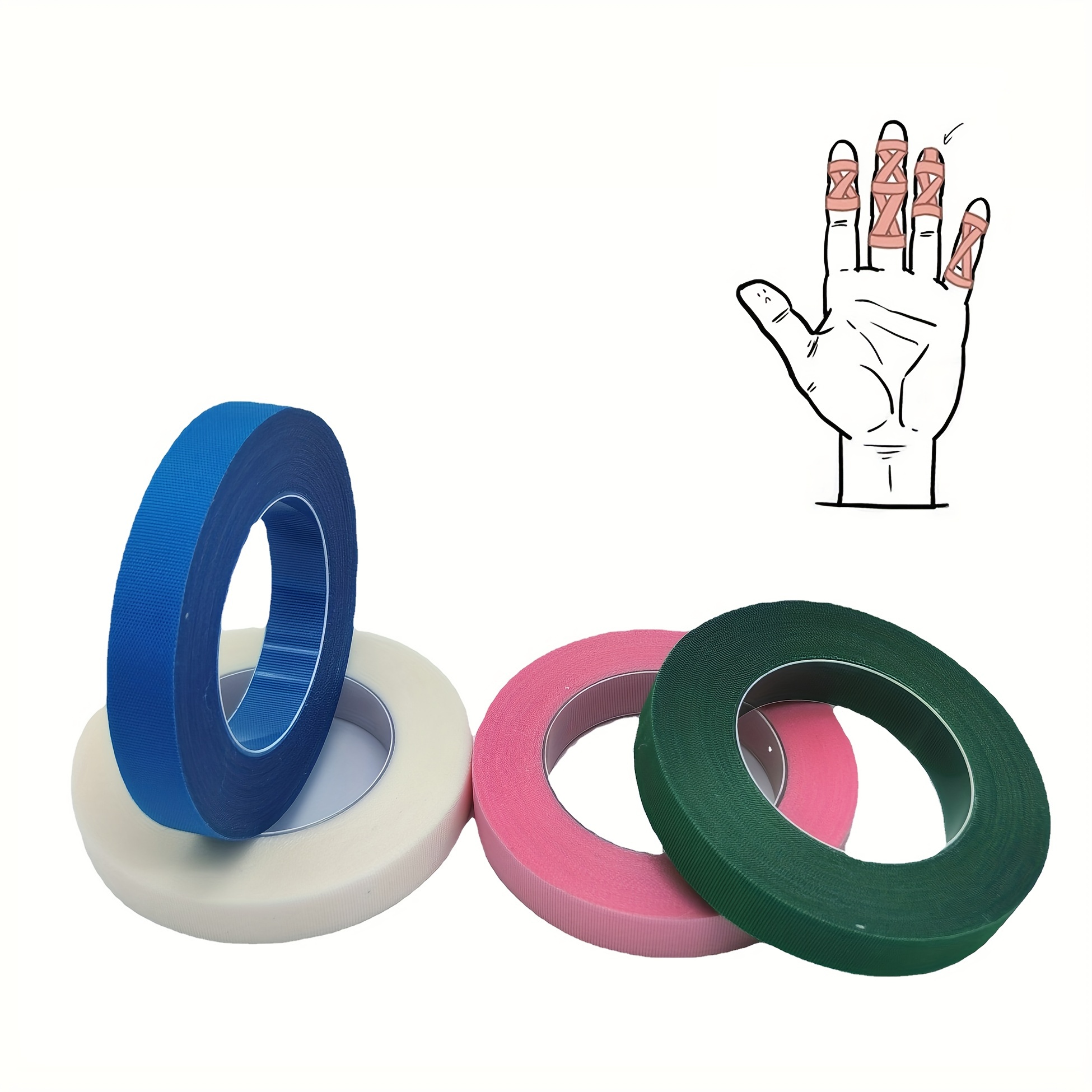 Lounsweer Paquete de 12 cintas de dedo para BJJ de 0.3 pulgadas x 45 pies,  cinta atlética fuerte adhesiva deportiva, cinta atlética para dedos