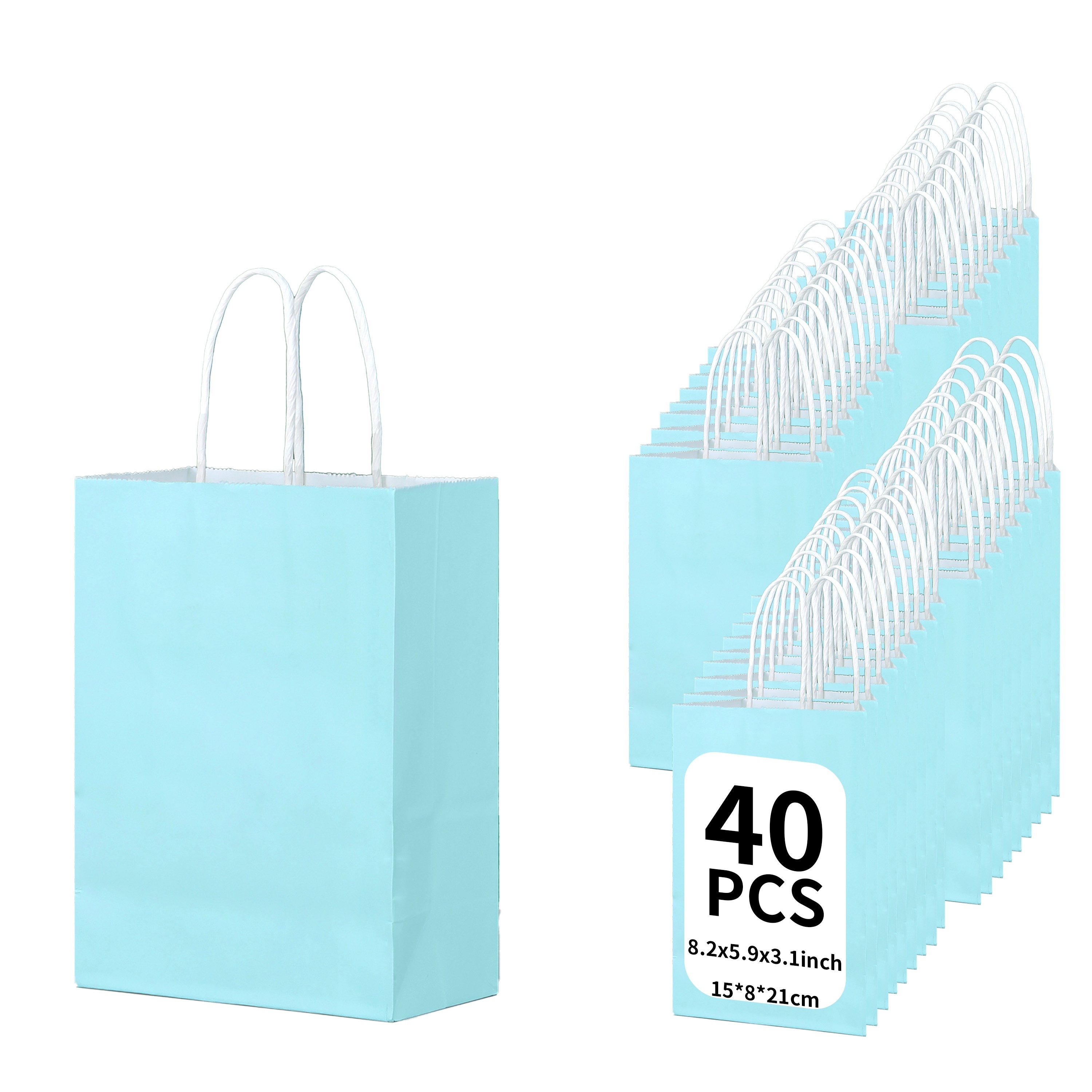 10 BOLSAS PAPEL CON ASA AZUL 21 CM