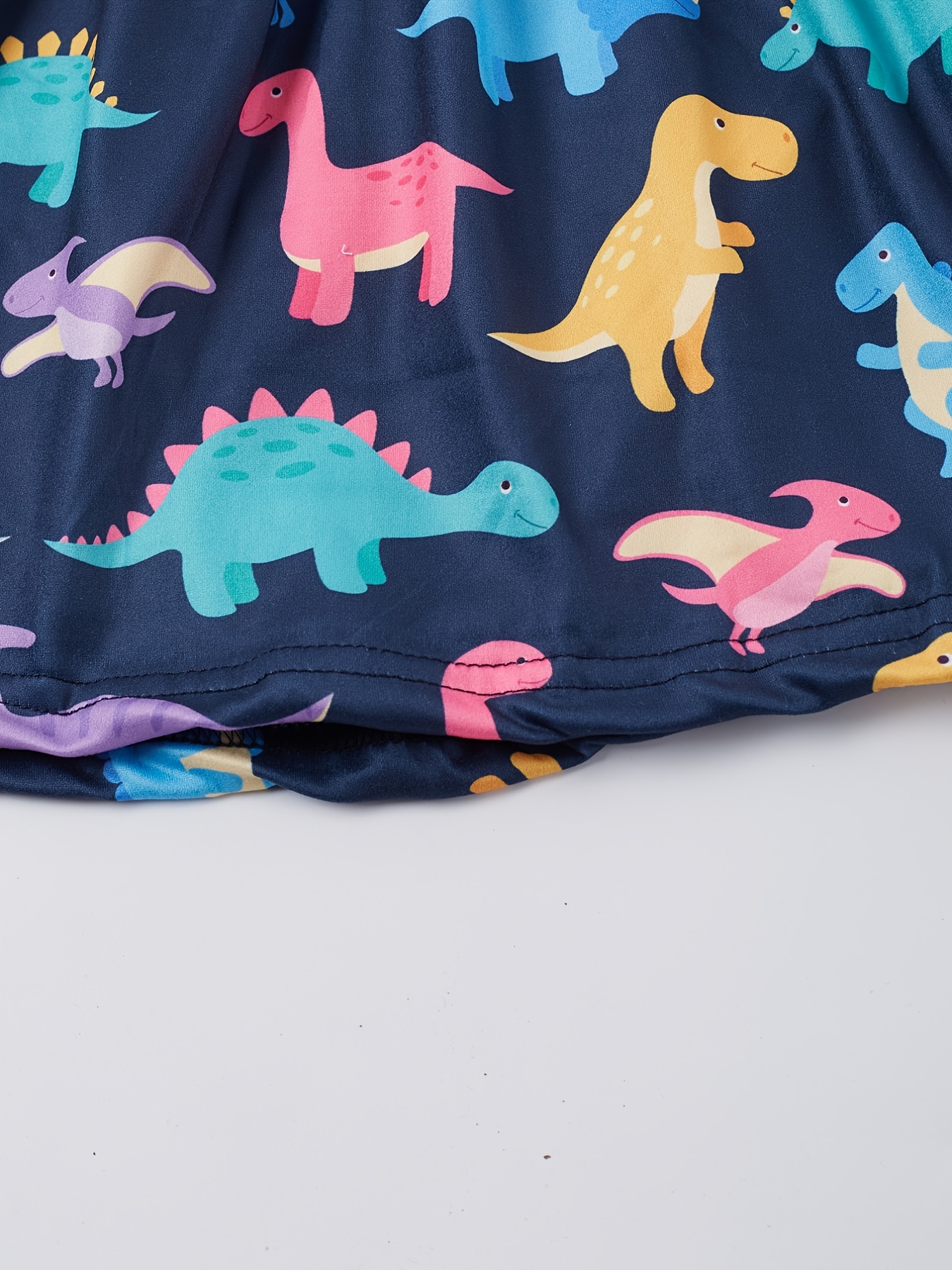 Girls Stretch Ruffled Sleeves Crew Neck Dinosaur Print Dress Kids ...