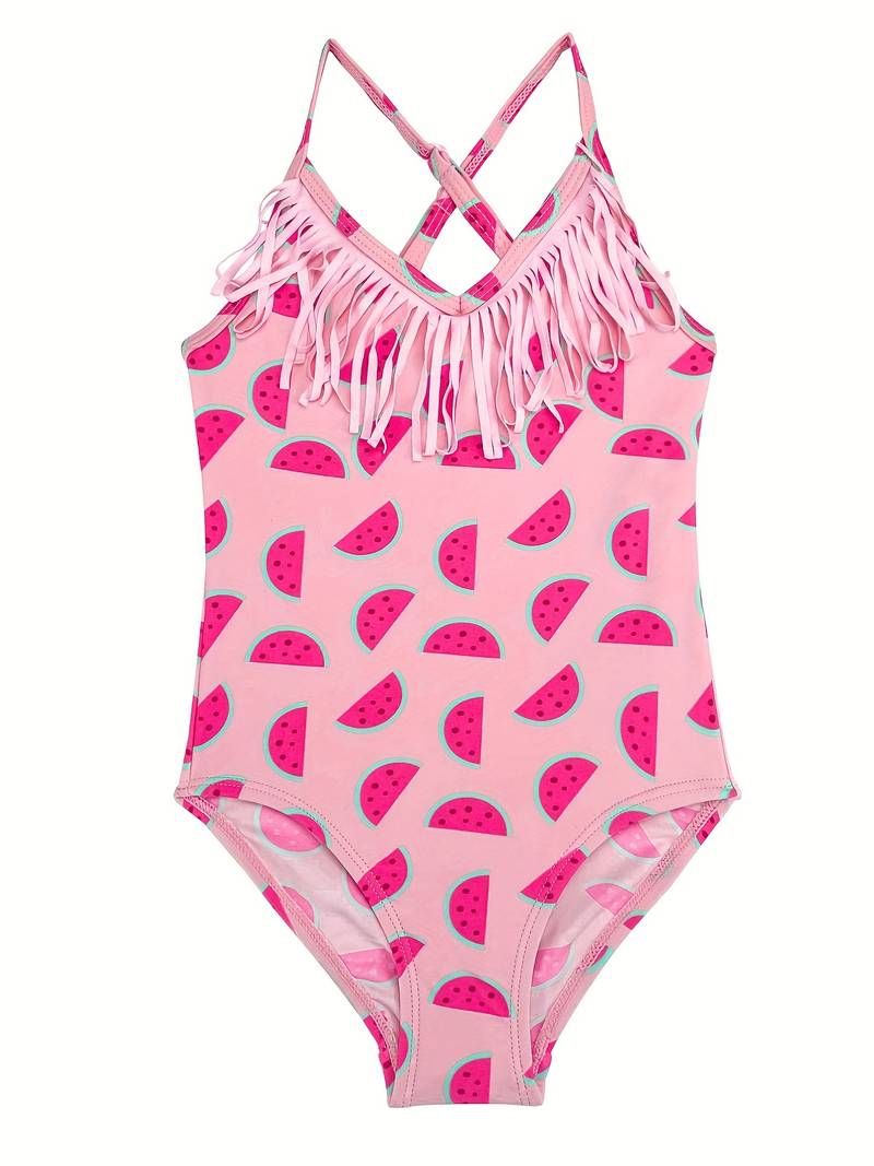 Toddler Girls Watermelon Graphic Tassel One Piece Swimsuit Kids Summer ...