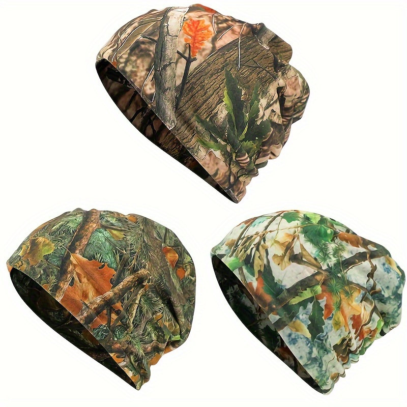 

Camouflage Printed Unisex Slouchy Beanie Double Layer Warm Skull Cap Lightweight Elastic Beanies Trendy Chemo Cap For Women Men