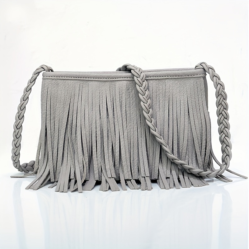 Women Suede Fringe Crossbody Bag, Boho Style Tassel Shoulder Bag, Retro  Zipper Square Purse