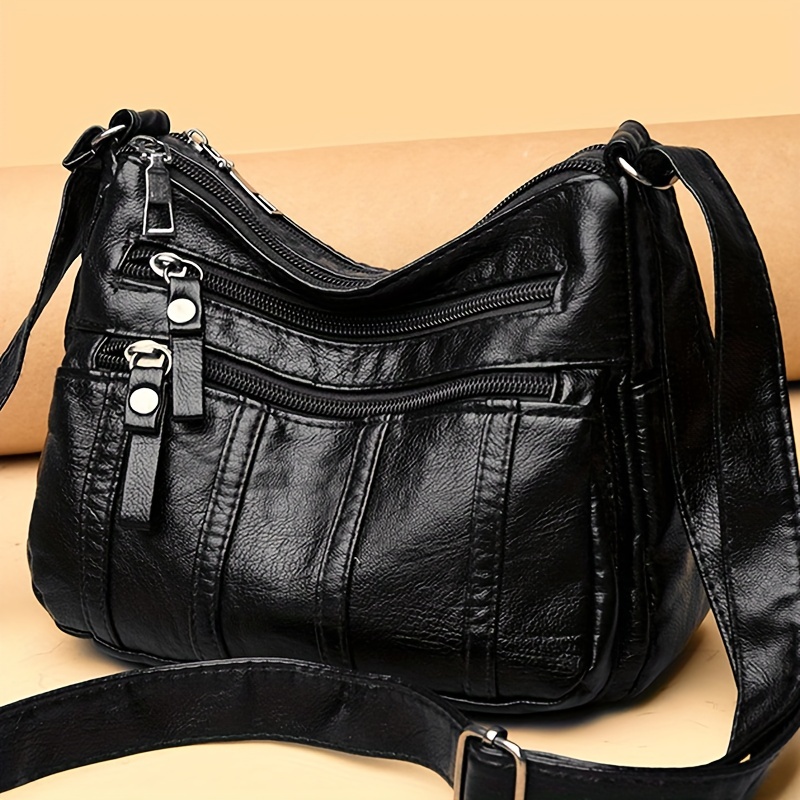Multi Pockets Crossbody Bag, Soft Pu Leather Shoulder Bag, Fashion