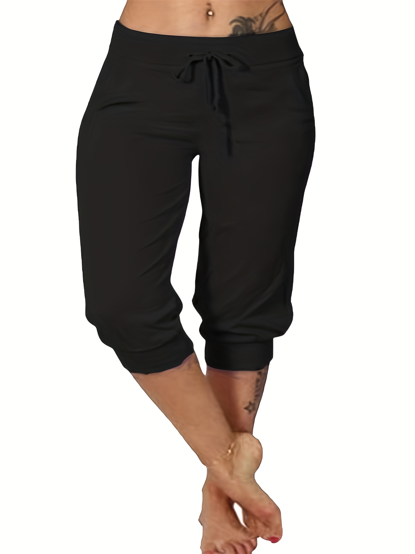 Solid Color Drawstring Capri Pants Casual Slim Pants Spring - Temu