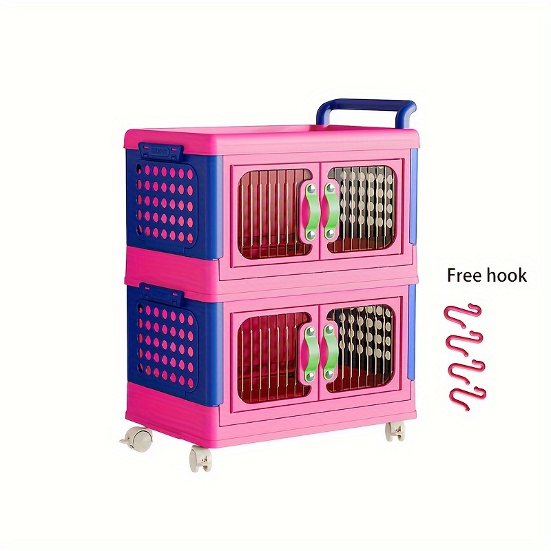 1pc Mini Simple Plastic Storage Basket, Foldable Multipurpose Pink Storage  Cube For Home