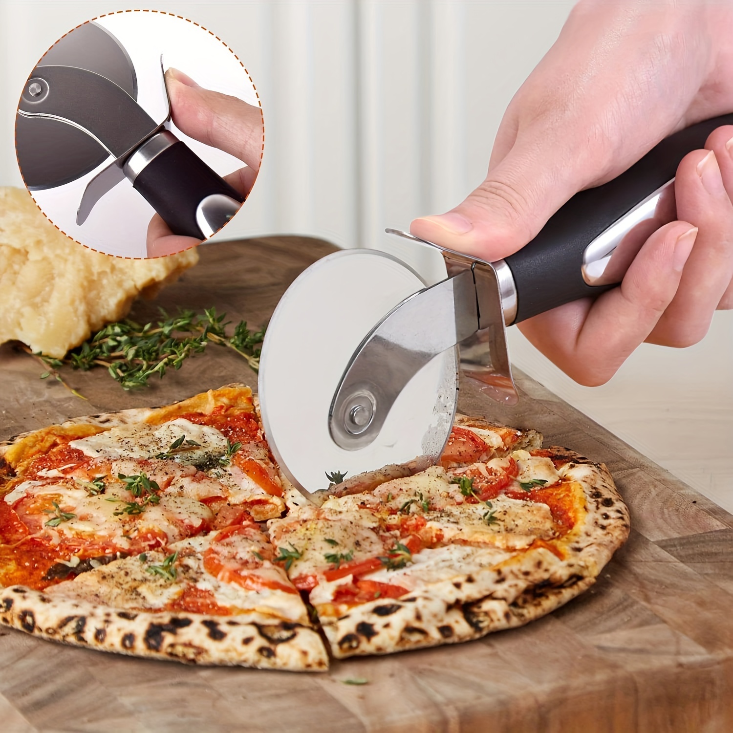 Stainless Steel Pizza Cutter - Pizza Cutter Wheel Slicer with Non Slip  Handle, Super Sharp and Durable Blade Ideal for Pizza, Pies, Waffles and  Dough Cookies - Easy to Use and Clean 