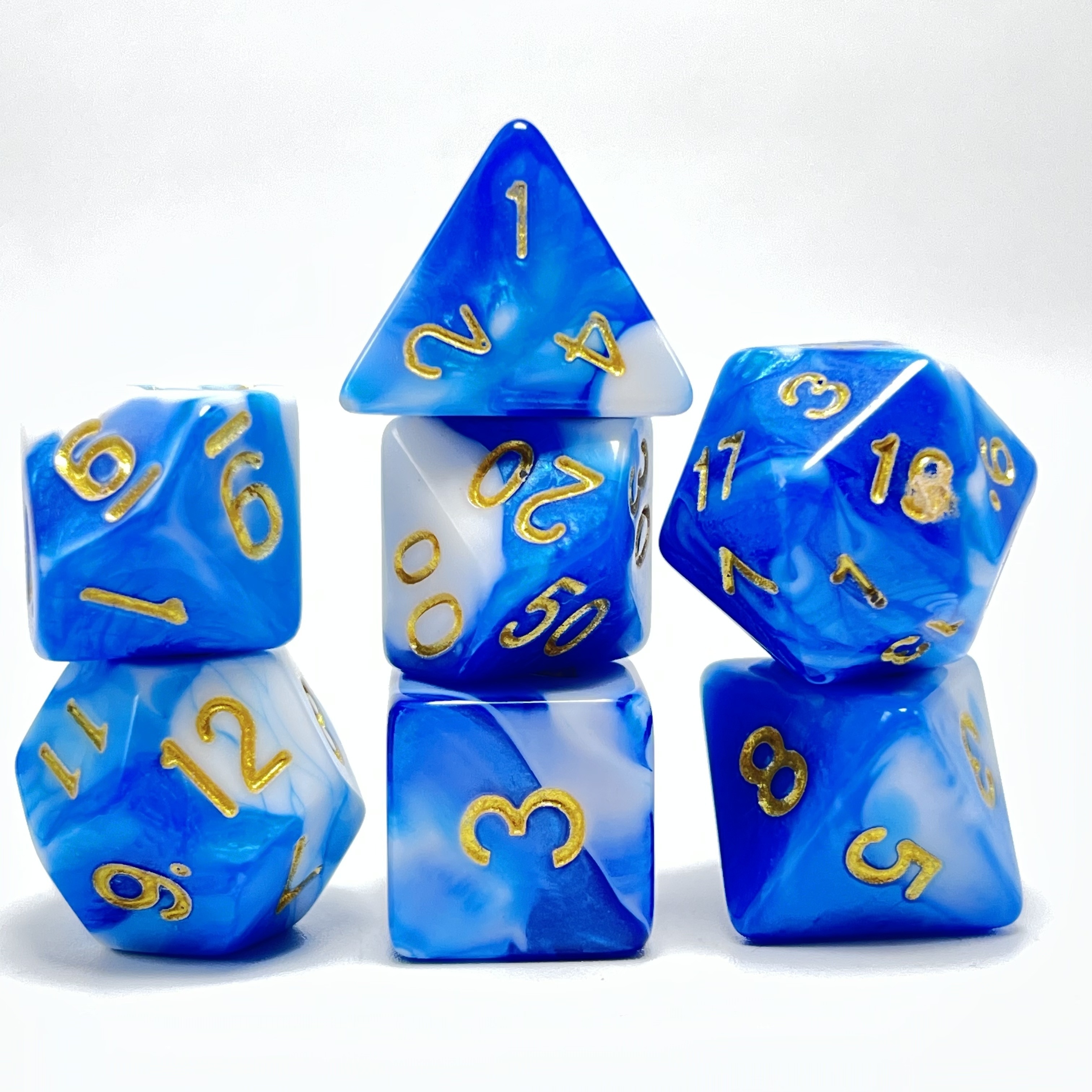 Premium Blue & White Polyhedral Dice Set for RPGs