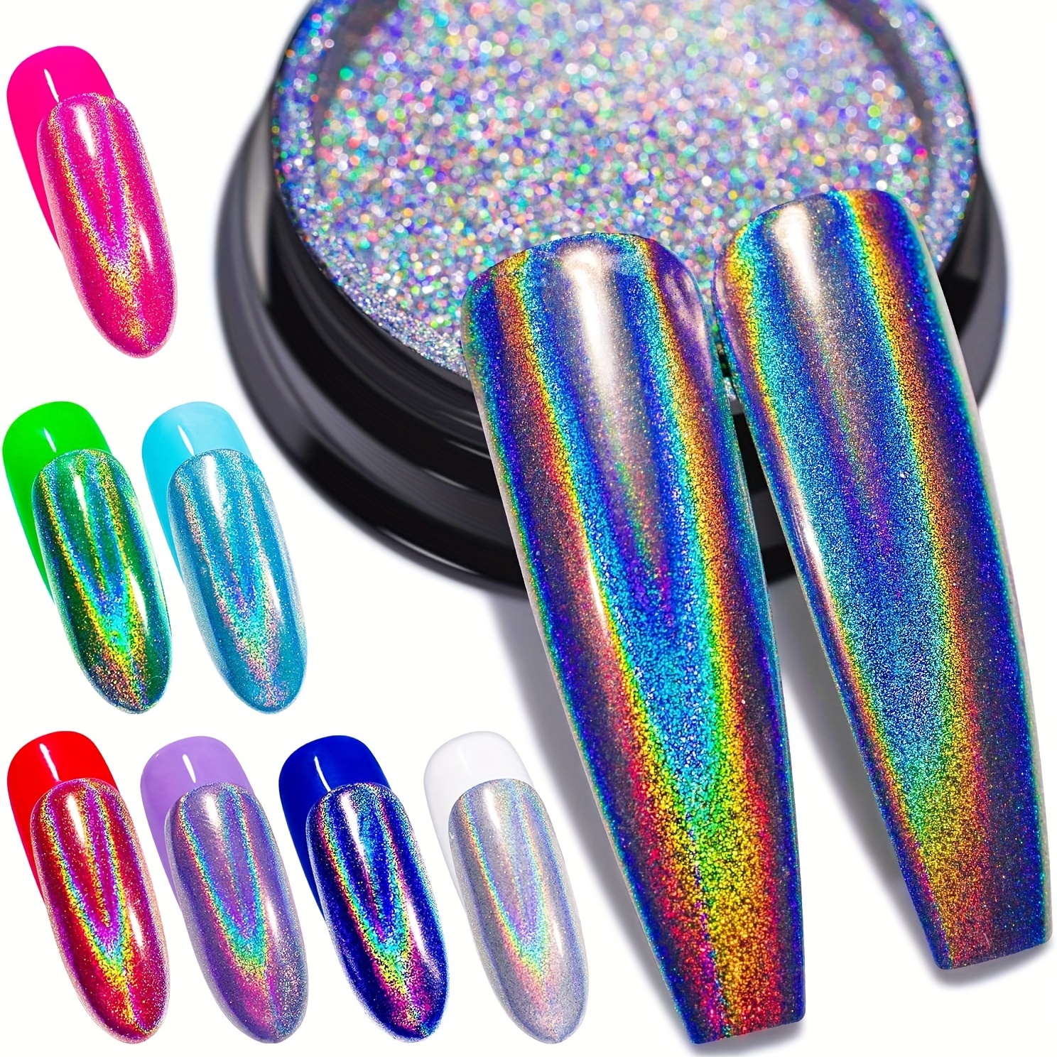 Holographic Glitter Powder Nails  Holographic Chrome Nails Powder