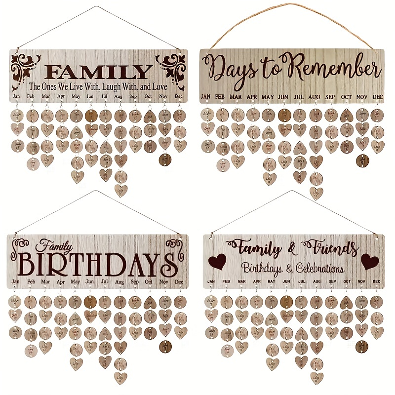 

1pc Diy Wooden Family Birthday Board Hanging Sign Pendant, Calendar Wall-mounted Birthday Reminder Sign With 100 Wooden Labels, Great Gift For Mom Grandma, Hanging Sign For Birthday Decoration